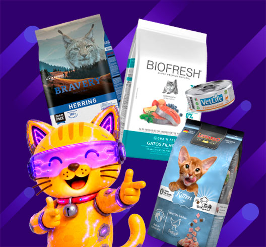 Gato feliz con Alimento Premium