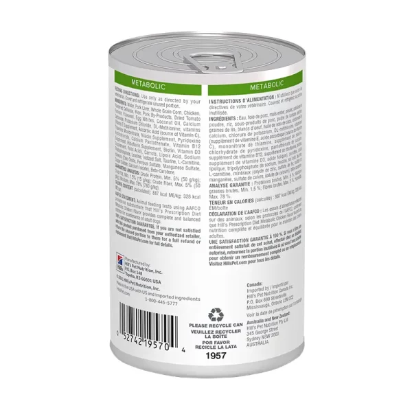 Hills Prescription Diet Metabolic Alimento Húmedo Para Perro Pérdida de Peso 369 gr