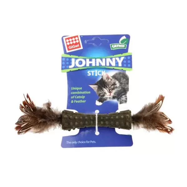 Gigwi | Juguete catnip Johnny stick dos plumas café