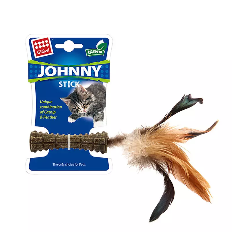 Gigwi juguete catnip Johnny stick una pluma cafe