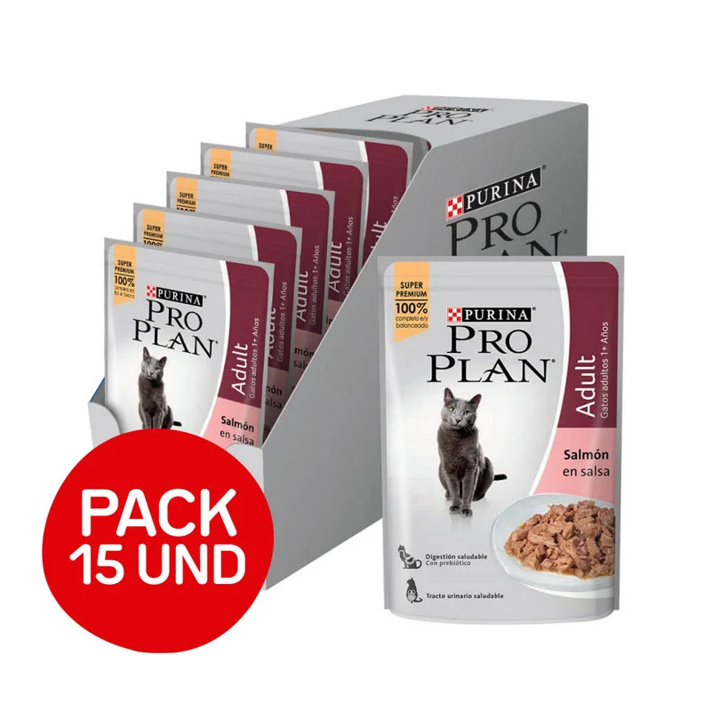 Pack Pro Plan pouch gato salmón 85 gr 15 unidades