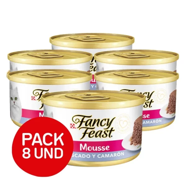 Pack Proplan fancy feast mousse pez camarón 85 gr 8 unidades