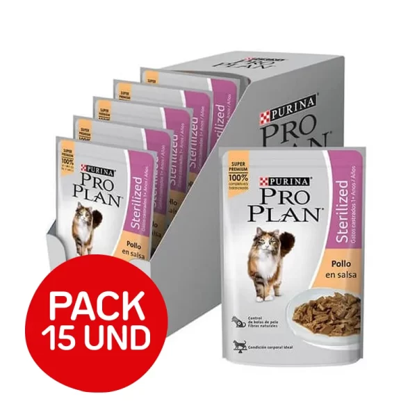 Pack Pro Plan pouch gato esterilizado 85gr 15 und
