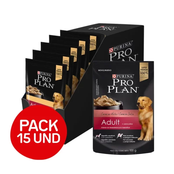 Pack Pro Plan pouch perro adulto carne 100 gr 15 Und