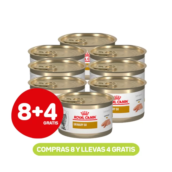 Pack 8+4 Royal Canin Lata Urinary SO Felino 145 Gr