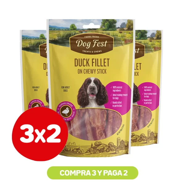 Pack 3x2 Dog Fest Snack de Filete de pato en barra masticable 90 grs