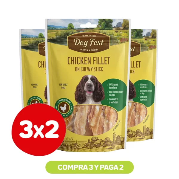 Pack 3x2 Dog Fest Snack de Filete de pollo en barra masticable 90 grs