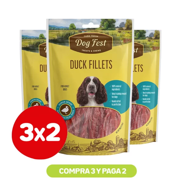 Pack 3x2 Dog Fest Snack Filetes de pato 90 grs