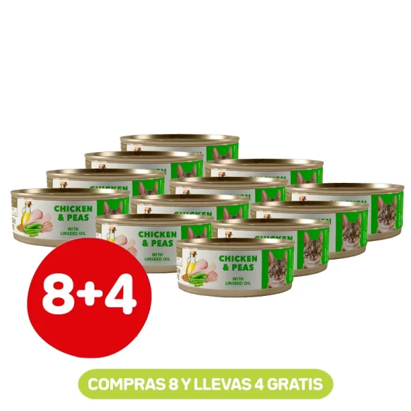 Pack 8+4 Latas Amity Gato Adulto Chicken And Peas 80 GR