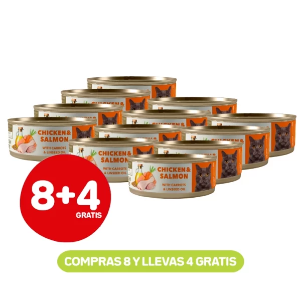 Pack 8+4 Latas Amity Gato Adulto Chicken And Salmón 80 GR