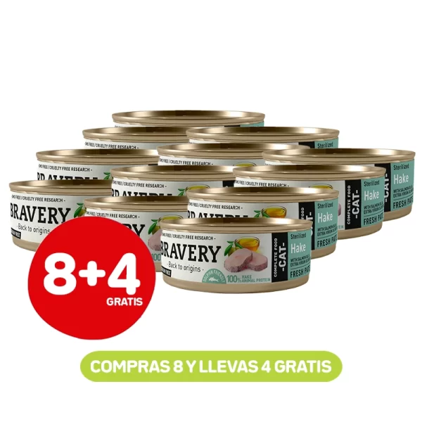 Pack 8+4 Latas Bravery Gato Esterilizado Hake 70 GR