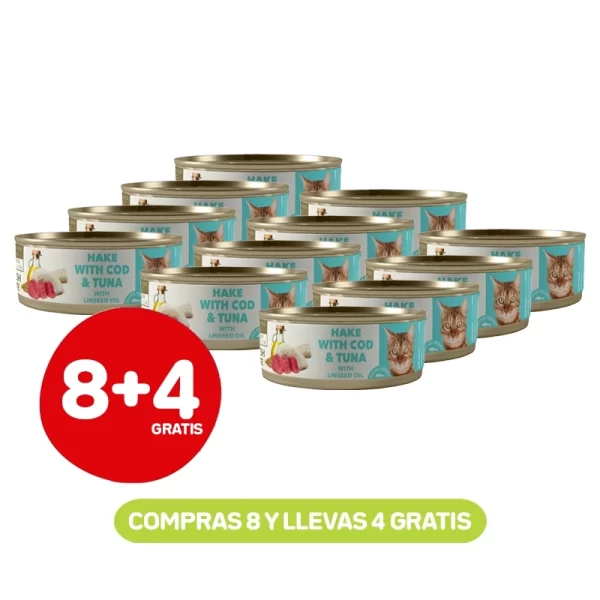 Pack 8+4 Latas Amity Gato Esterilizado Hake with Cod And Tuna