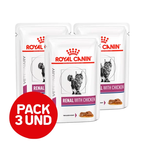 Pack Royal Canin Felino renal chicken Pouch gato 85 gr 3 Unidades