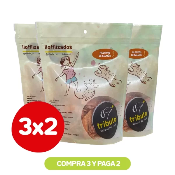 Pack 3x2 Tributo Snack Liofilizado Filete de Salmón 100 Gr