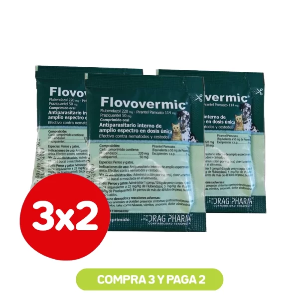 Pack 3x2 Flovovermic Antiparasitario Hasta 10 Kg 1 Comprimido