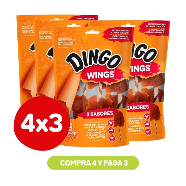 Pack 4x3 Dingo Snack Perro 3 Sabores Wings 5 Unidades
