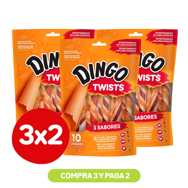 Pack 3x2 Dingo Snack Perro 3 Sabores Twists 10 Unidades