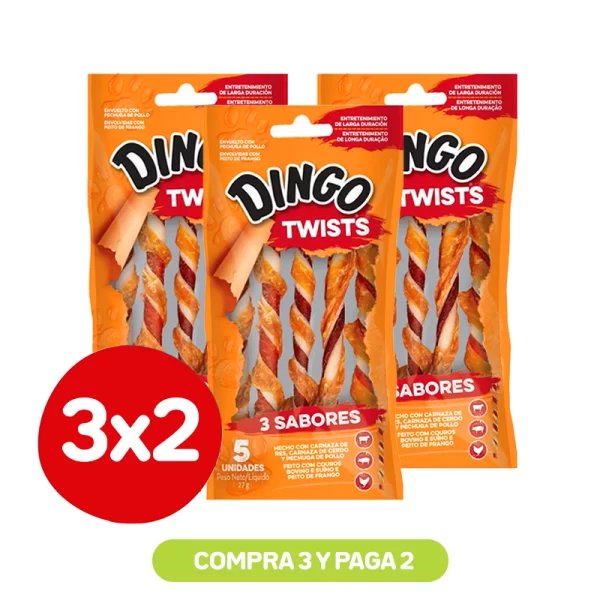 Pack 3x2 Dingo Snack Perro 3 Sabores Twists 5 Unidades