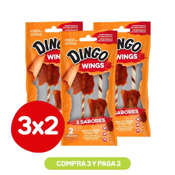 Pack 3x2 Dingo Snack Perro 3 Sabores Wings 2 Unidades