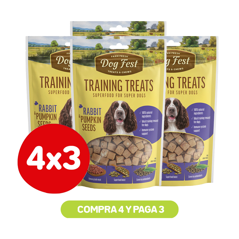 Pack 4x3 Dog Fest Training Snack Conejo y Semillas de Calabaza 90 gr Pack 4x3 Dog Fest Training Snack Conejo y Semillas de Calabaza 90 gr
