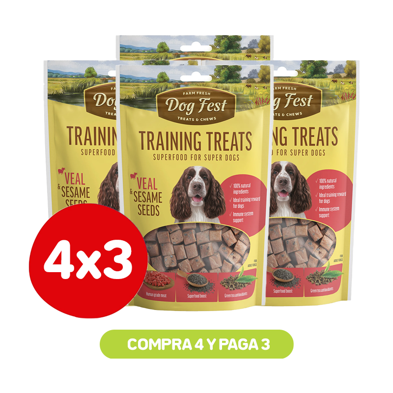 Pack 4x3 Dog Fest Training Snack Ternera y Semillas de Sesamo 90 gr Pack 4x3 Dog Fest Training Snack Ternera y Semillas de Sesamo 90 gr
