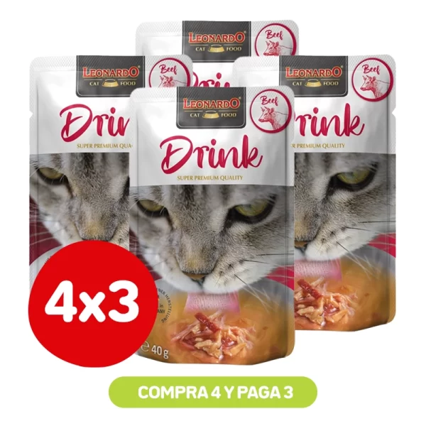 Pack 4x3 Leonardo Drink Mit Rind Ternera 40 GR