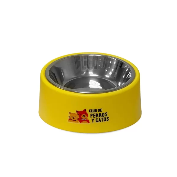 Plato Para Mascota Diseño Ergonómico Amarillo
