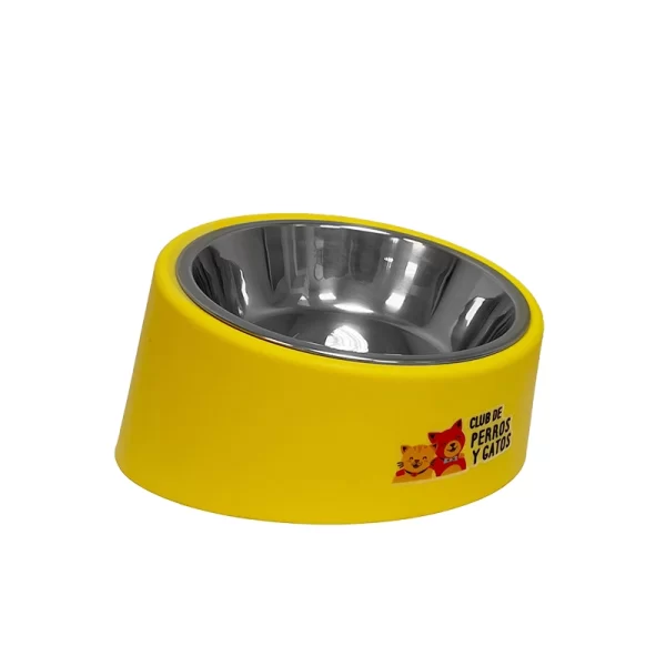 Plato Para Mascota Diseño Ergonómico Amarillo