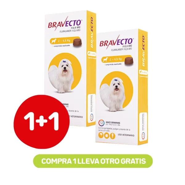 Pack 1+1 Bravecto 3M Perros 2 a 4,5 kg