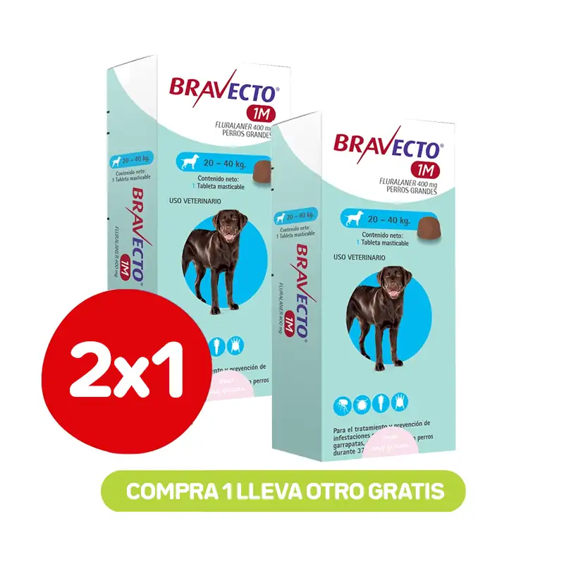Pack 2x1 Bravecto 1M Perros 20 a 40 kg Pack 2x1 Bravecto 1M Perros 20 a 40 kg