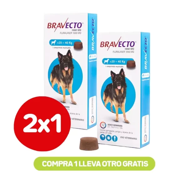Pack 2x1 Bravecto 3M Perros 20 a 40 kg