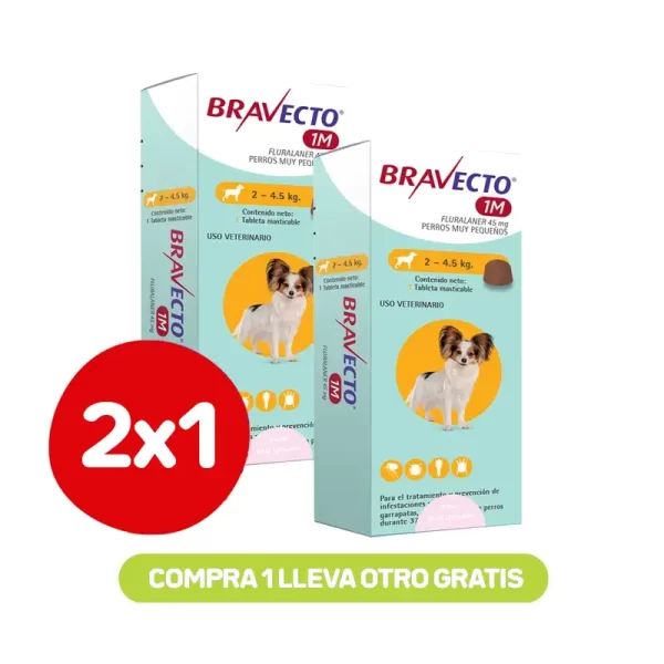 Pack 2x1 Bravecto Perro 1M 2 a 4,5 kg