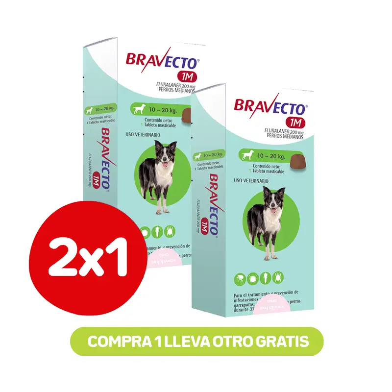 Pack 2x1 Bravecto para Perros 1M 10 a 20 Kg Pack 2x1 Bravecto para Perros 1M 10 a 20 Kg