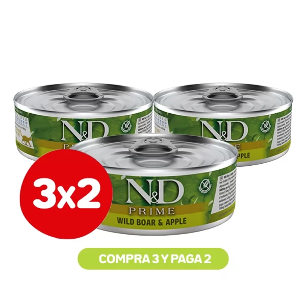 Pack 3x2 N&D Lata Gato Adulto Jabalí Manzana 80 GR