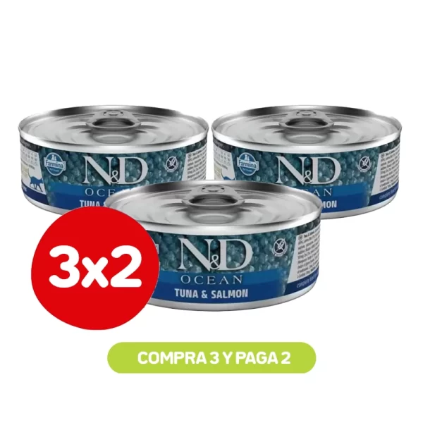 Pack 3x2 N&D Lata Gato Adulto Ocean Atun Salmon 80 GR