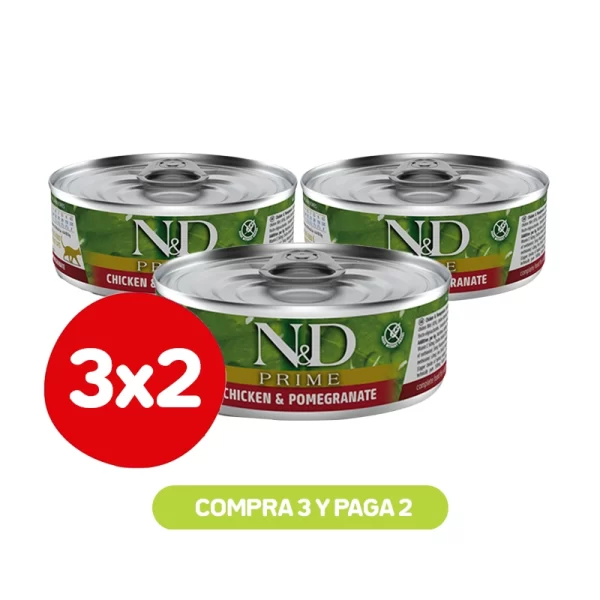 Pack 3x2 N&D Lata Gato Adulto Pollo Granada 80 GR
