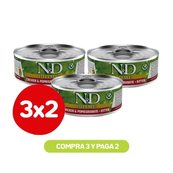 Pack 3x2 N&D Lata Gato Kitten Pollo Granada 80 GR