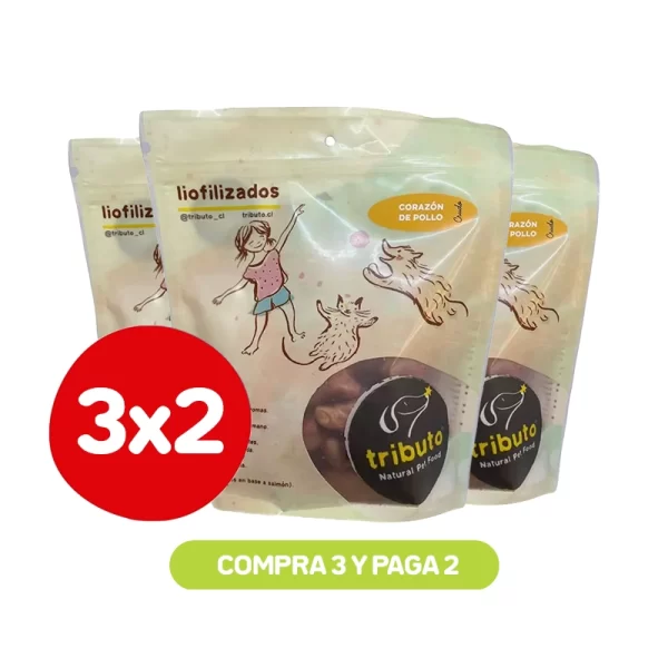 Pack 3x2 Tributo Snack Liofilizado Corazón de pollo