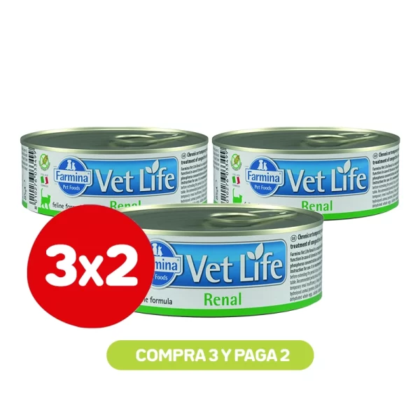 Pack 3x2 Vetlife Lata Gato Renal 85 Gr