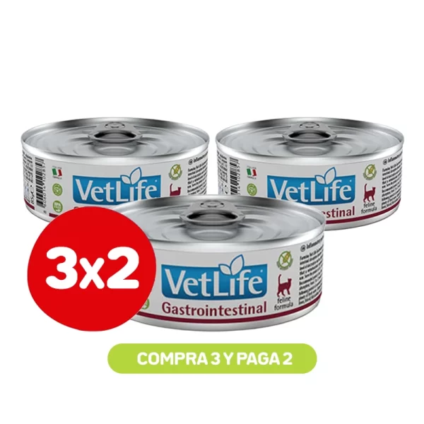 Pack 3x2 Vetlife Lata WF Gato Gastrointestinal 85 Gr