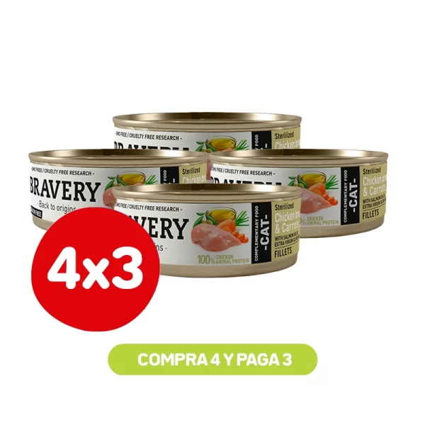 Pack 4x3 Bravery Lata Gato Esterilizado Chicken And Carrots 70 GR