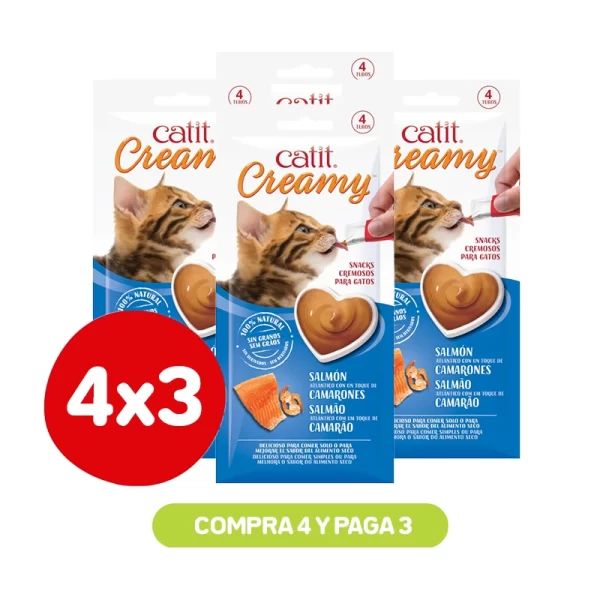 Pack 4x3 Catit Creamy Salmón Camarón 40 Gr