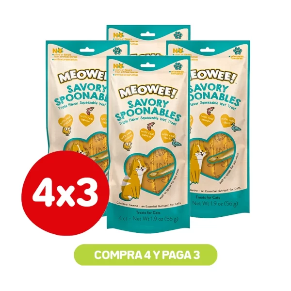 Pack 4x3 Meowee Spoon Chicken, Salmon and Duck 4Tb