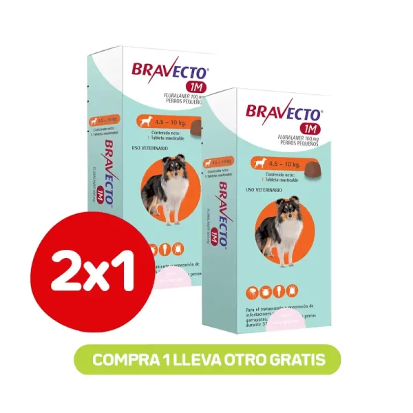 Pack 2x1 Bravecto para Perros 1M 4,5 a 10 kg