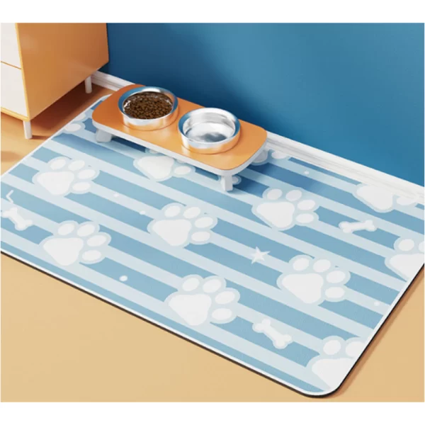 Alfombra Rectangular Posa Plato Diseño Huellitas Celeste 