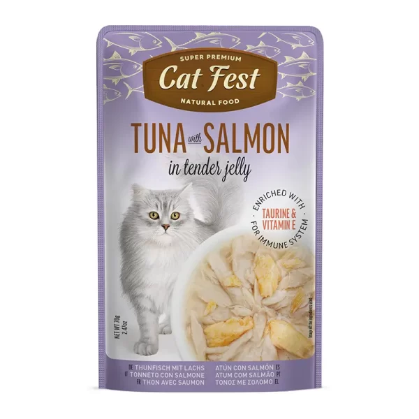Cat Fest Filetes de Atún con Salmón en Gelatina 70 Gr