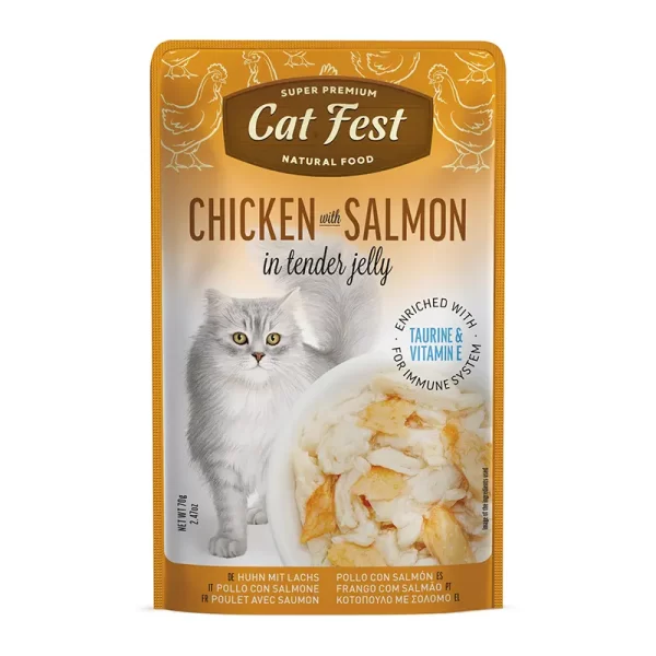 Cat Fest Filetes de Pollo con Salmón en Gelatina 70 Gr
