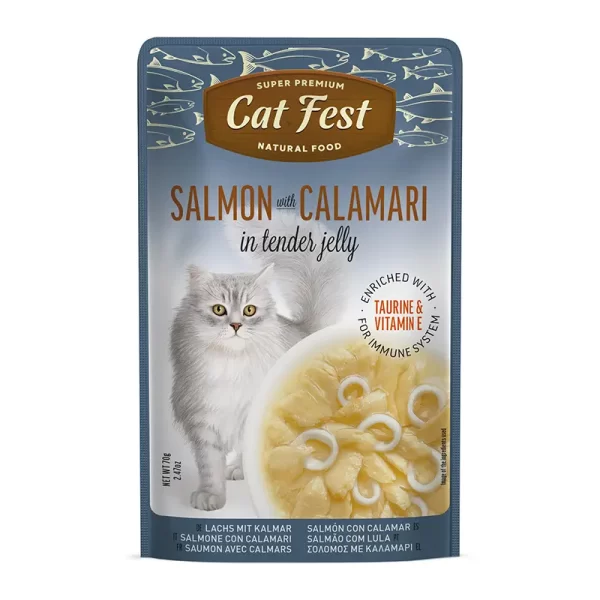 Cat Fest Filetes de Salmón con Calamar en Gelatina 70 Gr