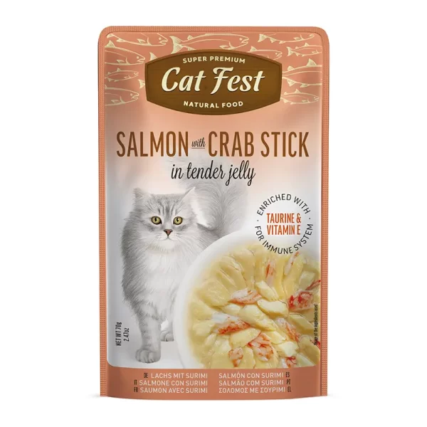 Cat Fest Filetes de Salmón con Palitos de Cangrejo en Gelatina 70 Gr