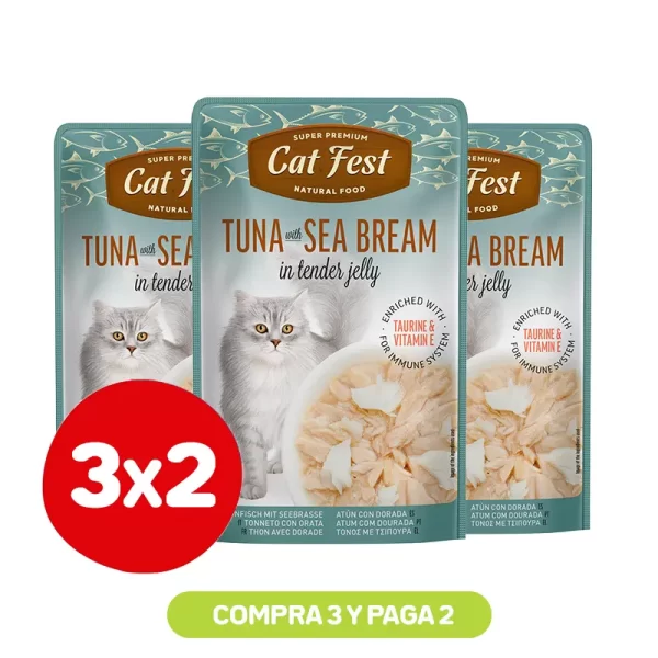 Pack 3X2 Cat Fest Filetes De Atún Con Dorado En Gelatina 70 Gr